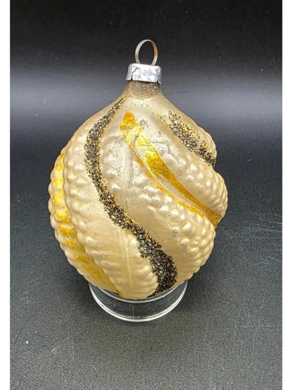 Vintage West Germany Bumpy Spiral Twist w Mica Mercury Glass Christmas Ornament